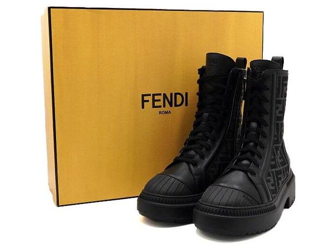 Fendi Botas de combate Domino en cuero jacquard FF negro para mujer - vista 9