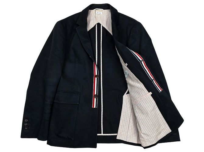 Thom Browne Blazer in cotone a righe Nero - vista 5
