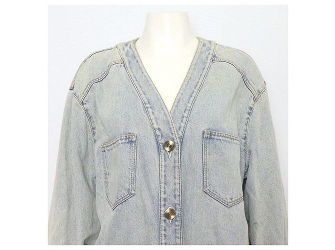 Chanel Chaqueta vaquera larga con botones plateados Plata - vista 2
