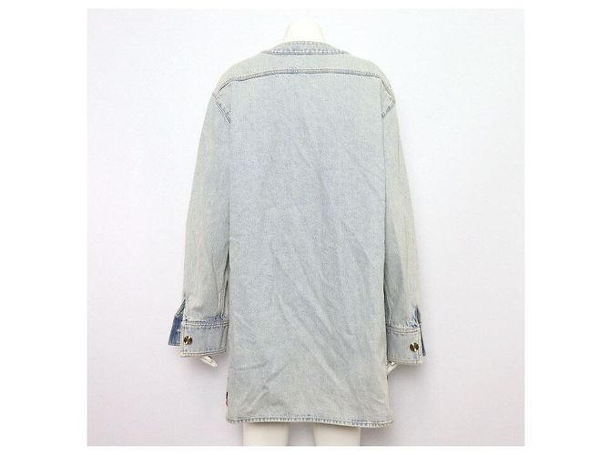 Chanel Chaqueta vaquera larga con botones plateados Plata - vista 4