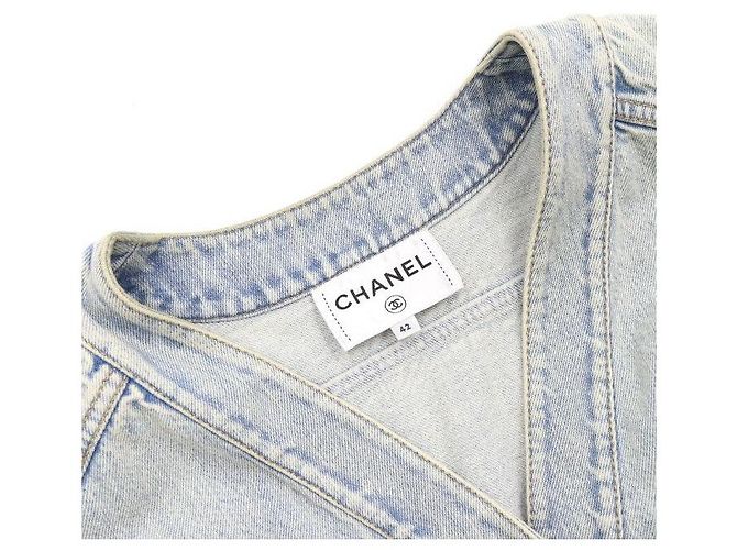 Chanel Chaqueta vaquera larga con botones plateados Plata - vista 5