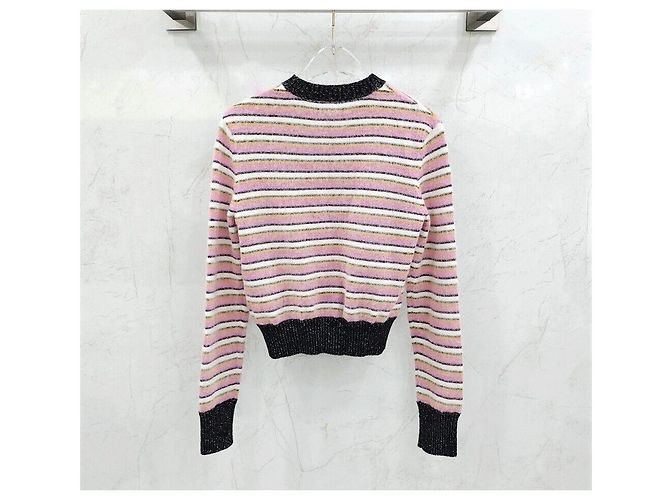 Chanel Pull en maille à rayures rose - vue 2