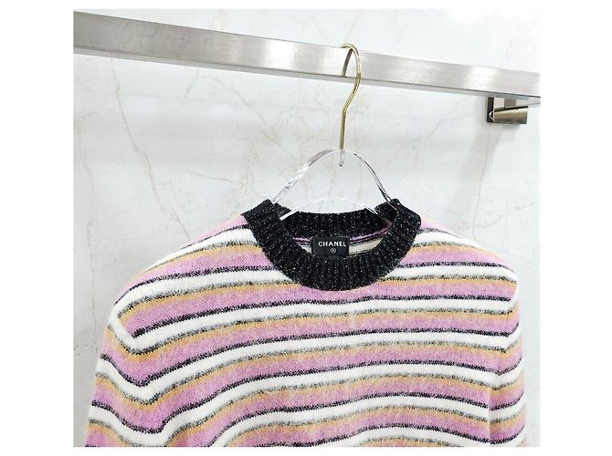 Chanel Pull en maille à rayures rose - vue 3