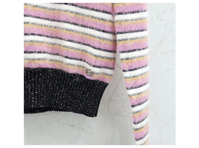 Chanel Pull en maille à rayures rose - vue 4