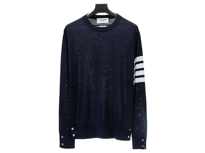 Thom Browne Klassischer Rundhals-Pullover aus Merinowolle-Strick Blau - Ansicht 3