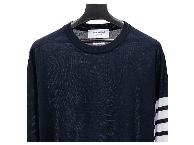Thom Browne Klassischer Rundhals-Pullover aus Merinowolle-Strick Blau - Ansicht 5