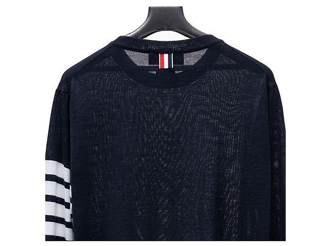 Thom Browne Klassischer Rundhals-Pullover aus Merinowolle-Strick Blau - Ansicht 6