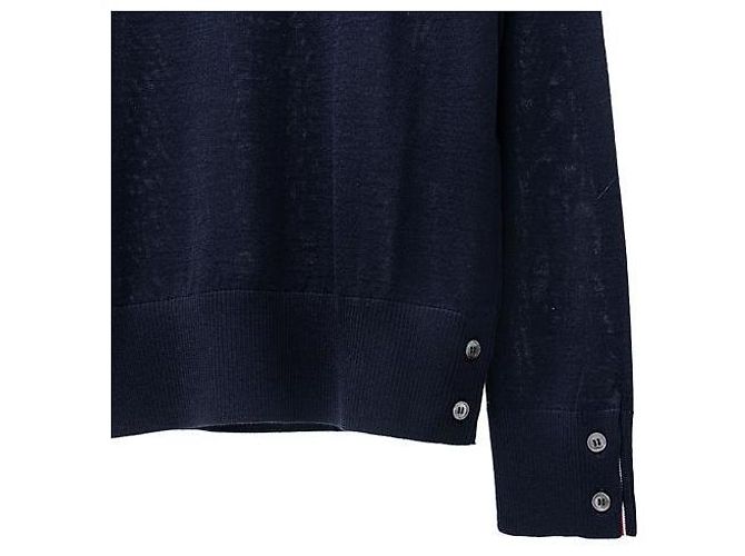 Thom Browne Klassischer Rundhals-Pullover aus Merinowolle-Strick Blau - Ansicht 7