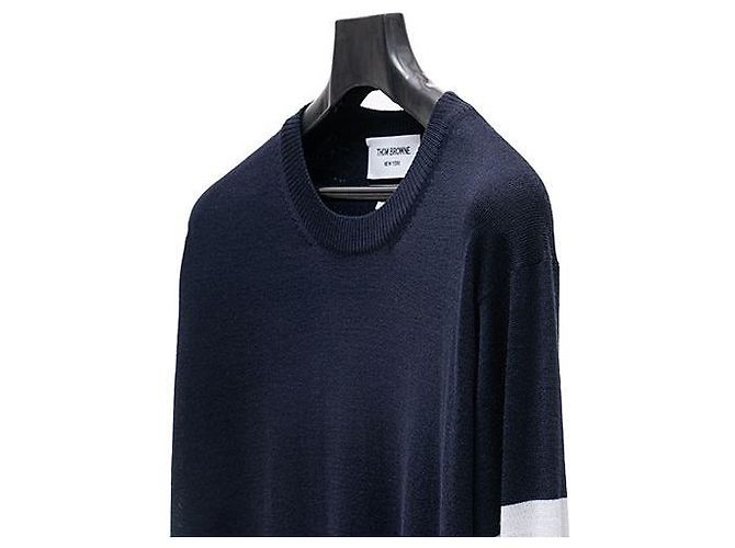 Thom Browne Klassischer Rundhals-Pullover aus Merinowolle-Strick Blau - Ansicht 8