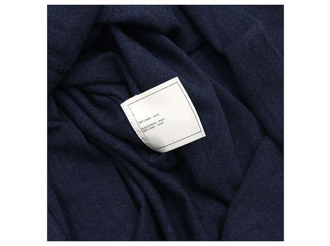 Chanel Abito in lana blu navy a girocollo e maniche corte con patch logo - vista 7