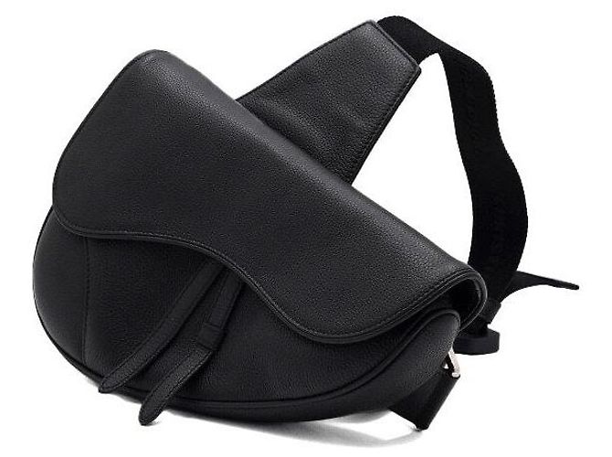 Saddle Dior Borsa a tracolla e borsa a spalla da uomo in pelle di vitello granulata nera Nero - vista 3
