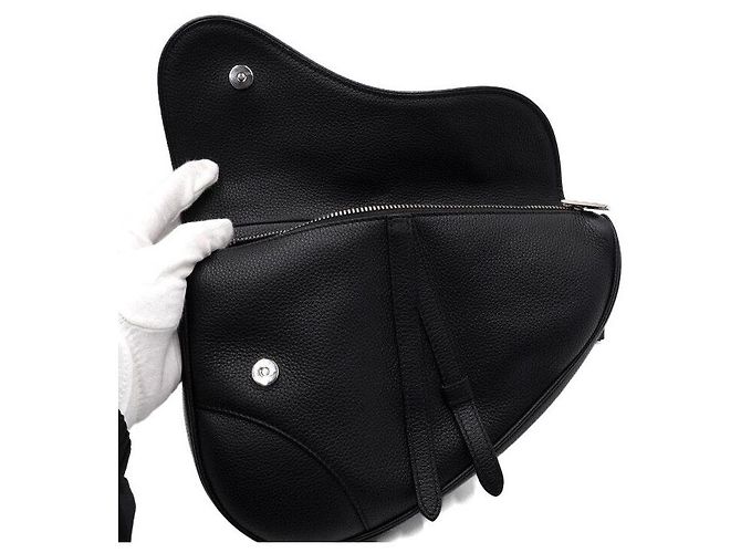 Saddle Dior Borsa a tracolla e borsa a spalla da uomo in pelle di vitello granulata nera Nero - vista 7