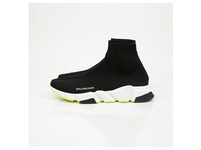 Balenciaga Sneakers Speed Trainer Nero Bianco Giallo Neon - vista 5