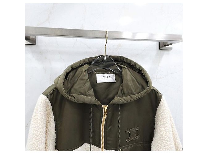 Céline Fleece-Effekt Kaschmirjacke Khaki - Ansicht 3