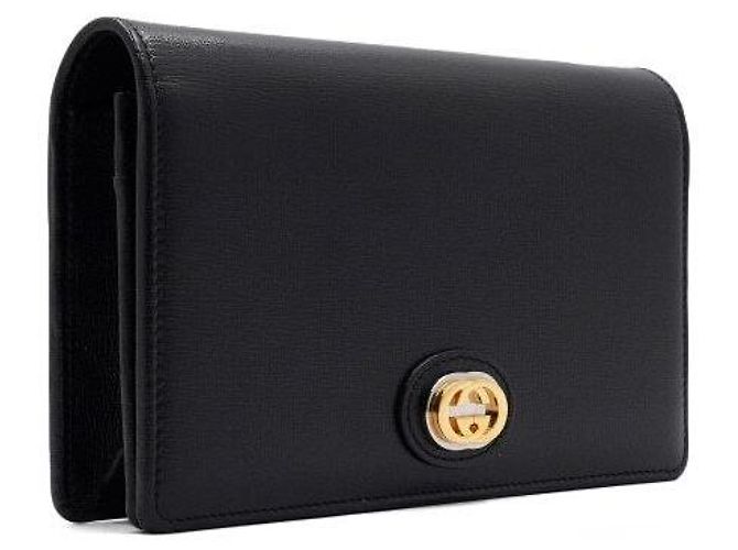 Gucci Schultertasche und Umhängetasche aus schwarzem Leder mit GG-Logo-Klappe und Goldkette - Ansicht 4
