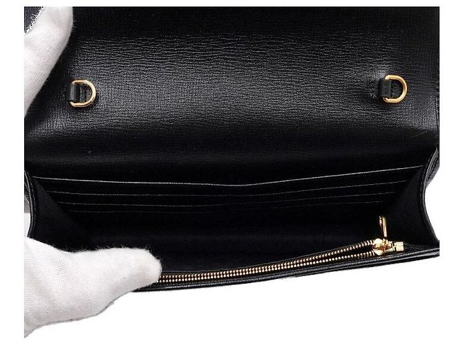 Gucci Schultertasche und Umhängetasche aus schwarzem Leder mit GG-Logo-Klappe und Goldkette - Ansicht 6