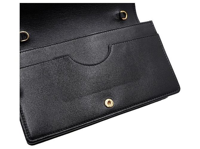 Gucci Schultertasche und Umhängetasche aus schwarzem Leder mit GG-Logo-Klappe und Goldkette - Ansicht 8
