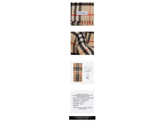 Burberry Sciarpa Slim Check in cashmere Sand Marrone - vista 3