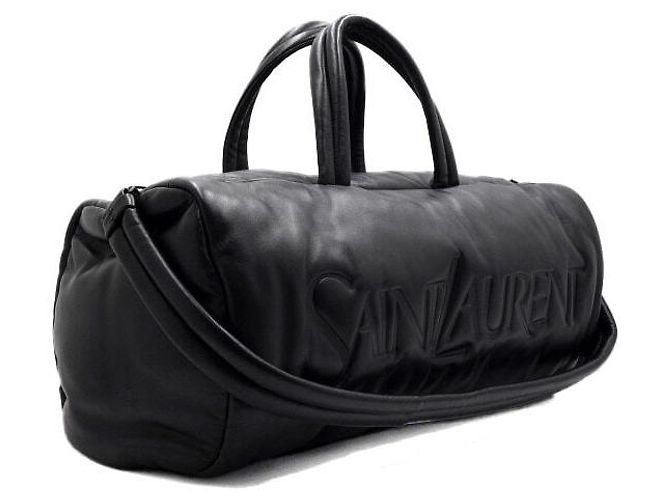 Saint Laurent Borsa da viaggio duffle in pelle di agnello nera da uomo Nero - vista 3
