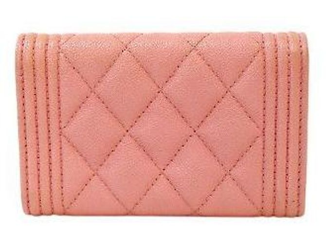 Chanel Tarjetero Boy en piel Caviar rosa - vista 3