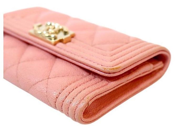 Chanel Tarjetero Boy en piel Caviar rosa - vista 5