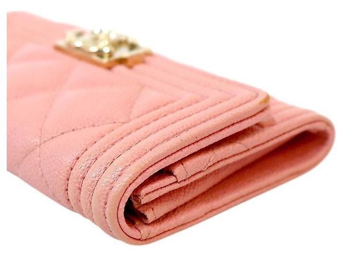 Chanel Tarjetero Boy en piel Caviar rosa - vista 6