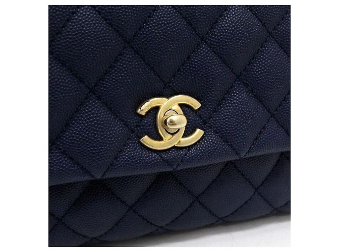 Chanel Pequena bolsa de aba Navy Caviar Coco Handle em lagarto com alça de mão e alça de ombro com corrente dourada Azul - vista 10