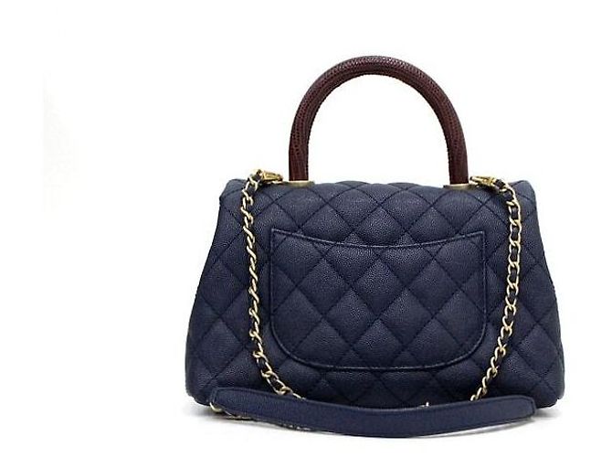 Chanel Pequena bolsa de aba Navy Caviar Coco Handle em lagarto com alça de mão e alça de ombro com corrente dourada Azul - vista 5