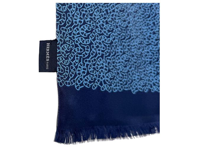 Hermès Bufanda reversible de seda Chandal Check Azul Gris - vista 10