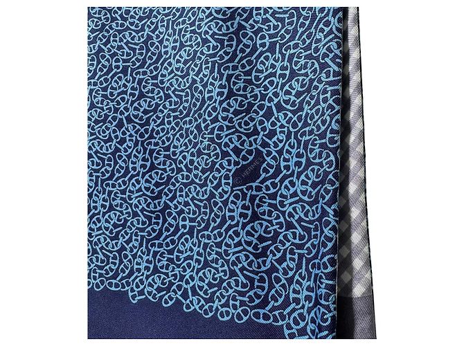 Hermès Bufanda reversible de seda Chandal Check Azul Gris - vista 9
