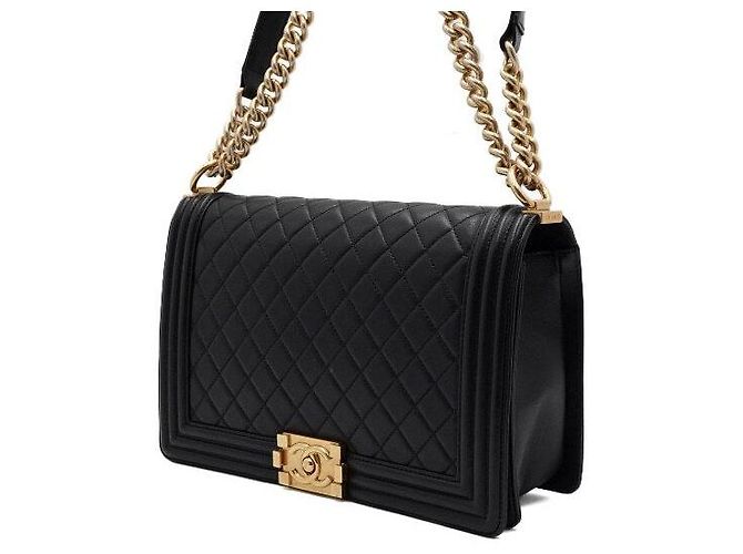 Chanel Borsa a tracolla Boy Large Flap in agnello nero con catena dorata - vista 2
