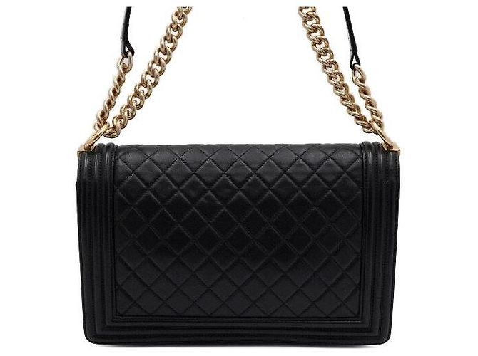 Chanel Borsa a tracolla Boy Large Flap in agnello nero con catena dorata - vista 4