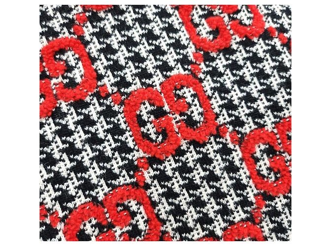 Gucci Kurzärmeliger Strick aus weicher Wolle mit Jacquard-Muster gg GG - Ansicht 3