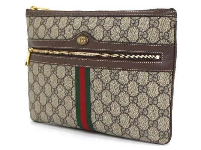 Gucci Clutch GG Supreme Ophidia Web Stripe Marrone - vista 2