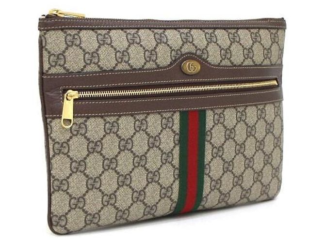 Gucci Clutch GG Supreme Ophidia Web Stripe Marrone - vista 3