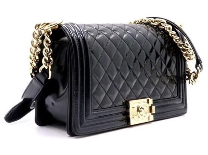 Chanel Borsa a tracolla Boy Medium in pelle caviar nera lucida con finiture champagne gold Nero - vista 3