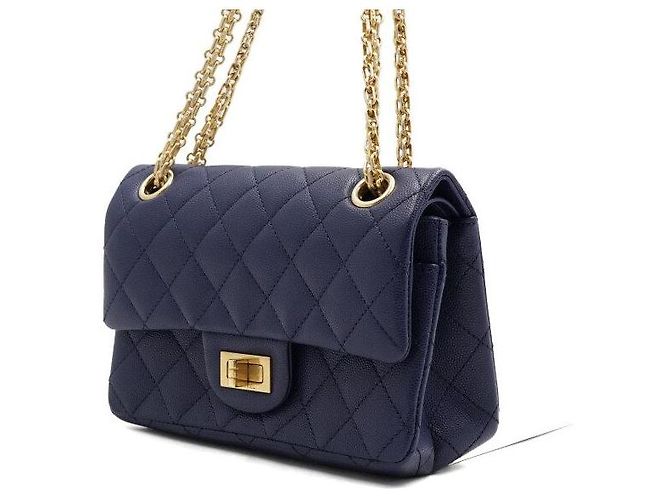 2.55 Chanel Mini Borsa a Spalla Caviar Navy con Catena Dorata Blu - vista 2