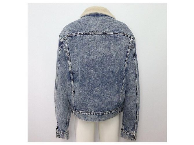 Céline Chaqueta trucker de denim con flecos de shearling - vista 4