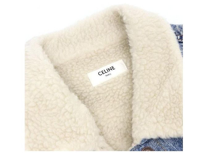 Céline Chaqueta trucker de denim con flecos de shearling - vista 5