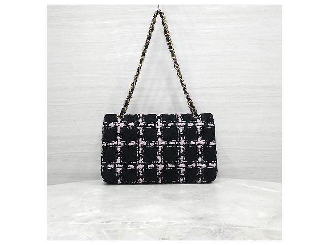 Chanel Borsa Classic Medium Flap in Tweed Rosa - vista 3