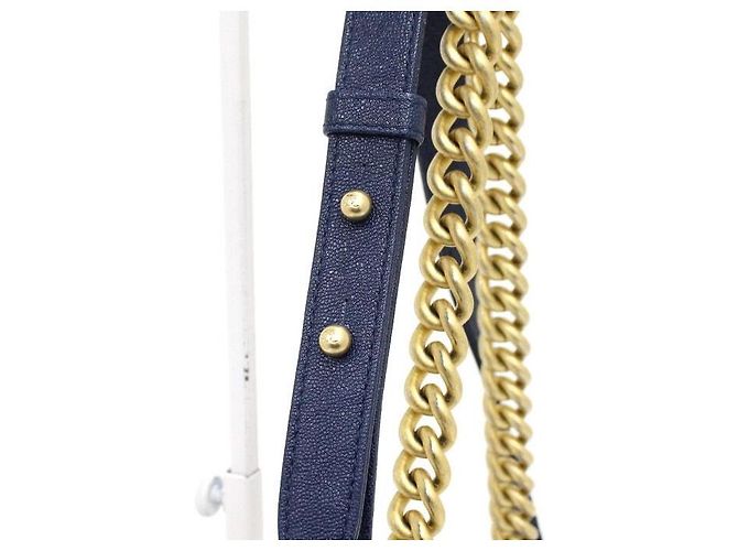 Chanel Borsa a tracolla Navy Boy Caviar Medium Flap Gold Chain Blu - vista 10