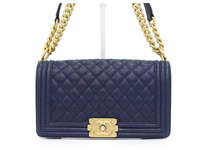 Chanel Borsa a tracolla Navy Boy Caviar Medium Flap Gold Chain Blu - vista 2