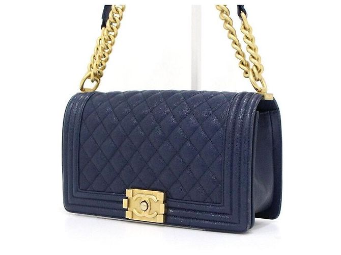 Chanel Borsa a tracolla Navy Boy Caviar Medium Flap Gold Chain Blu - vista 3