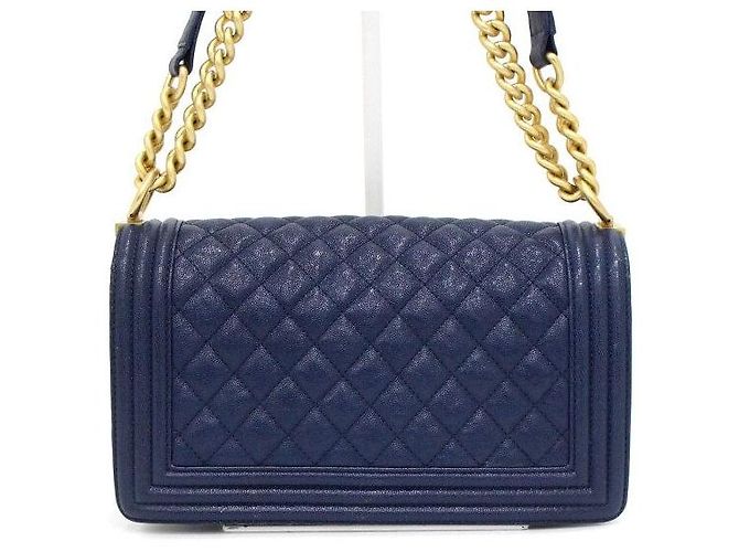 Chanel Borsa a tracolla Navy Boy Caviar Medium Flap Gold Chain Blu - vista 5