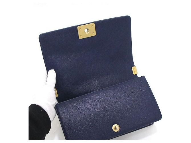 Chanel Borsa a tracolla Navy Boy Caviar Medium Flap Gold Chain Blu - vista 6