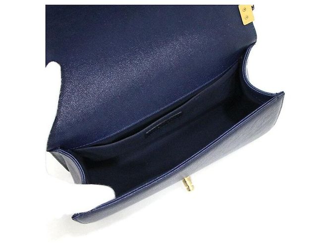 Chanel Borsa a tracolla Navy Boy Caviar Medium Flap Gold Chain Blu - vista 7