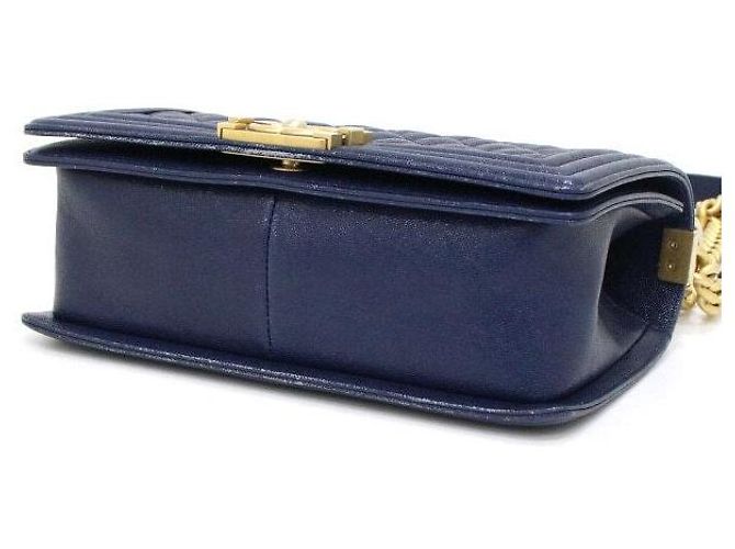 Chanel Borsa a tracolla Navy Boy Caviar Medium Flap Gold Chain Blu - vista 8