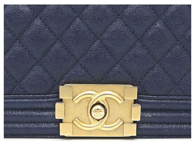 Chanel Borsa a tracolla Navy Boy Caviar Medium Flap Gold Chain Blu - vista 9