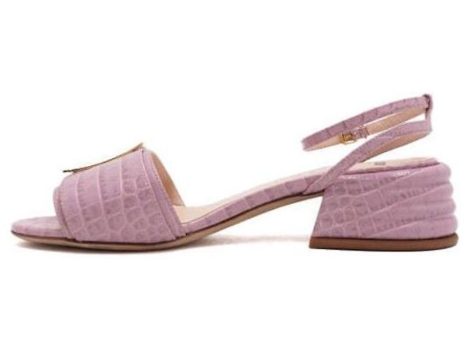 Fendi Sandali in pelle rosa con logo FF dorato - vista 4
