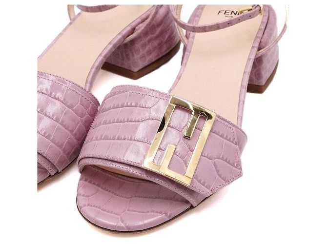 Fendi Sandali in pelle rosa con logo FF dorato - vista 5